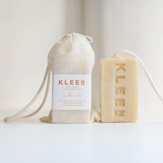 Handcrafted natural La Dolce Vita soap on a rope bars by KLEEN. Eco friendly, vegan, cruelty free soap.