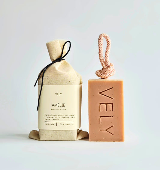 Natural Soap On A Rope | Amélie with French Pink Clay